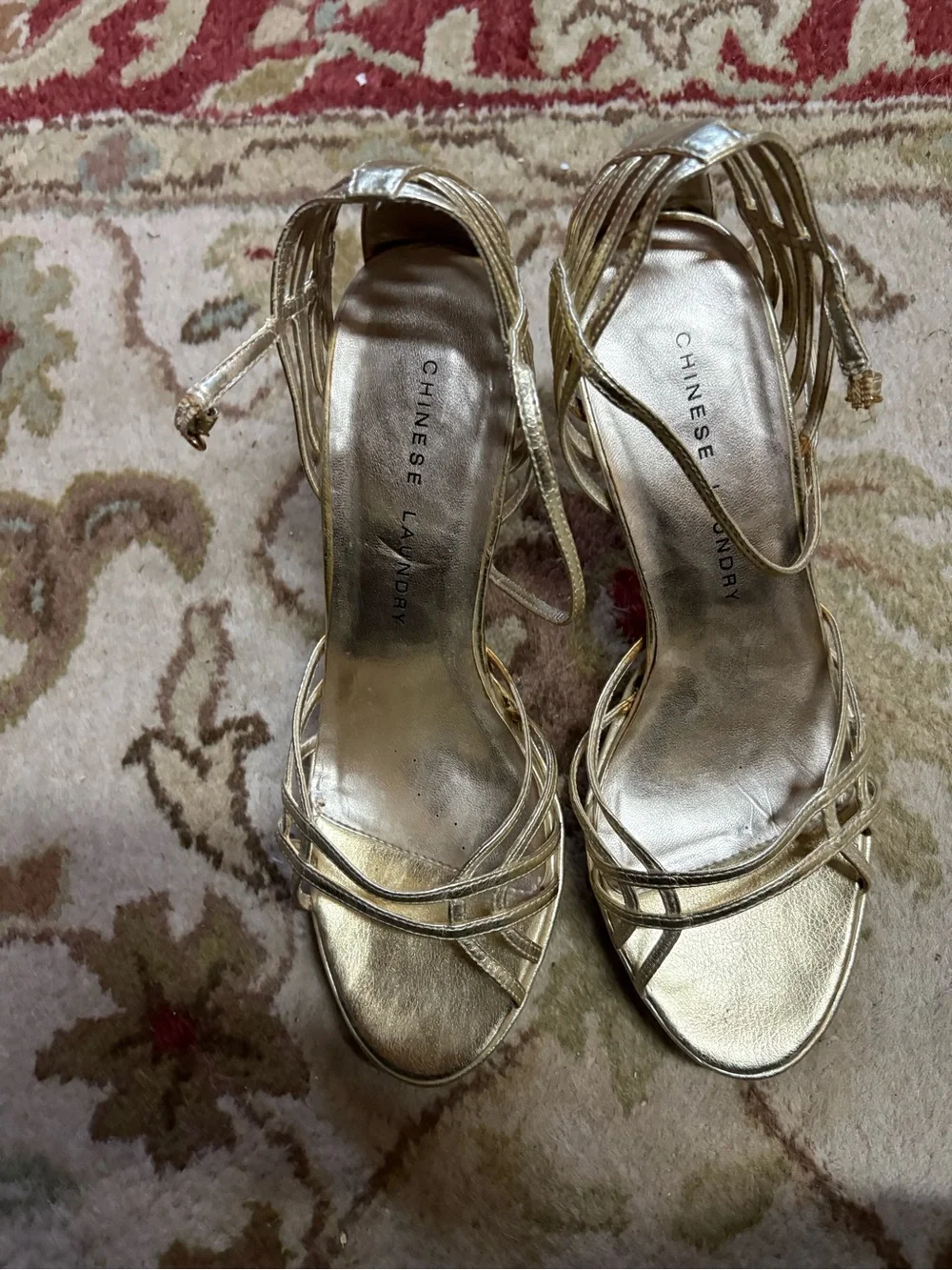 Chinese Laundry Metallic Gold Strappy Heels